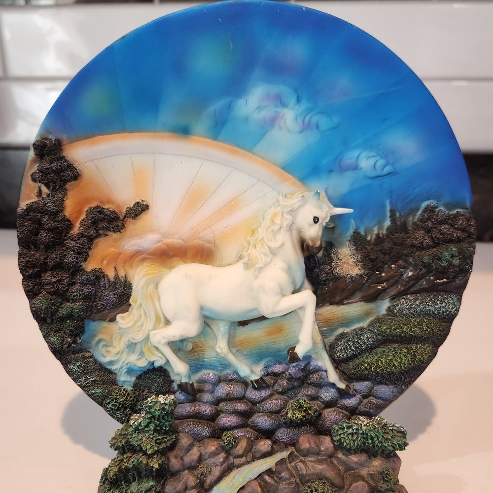 Rare Unicorn Sculpted Plate with Bridge Stand